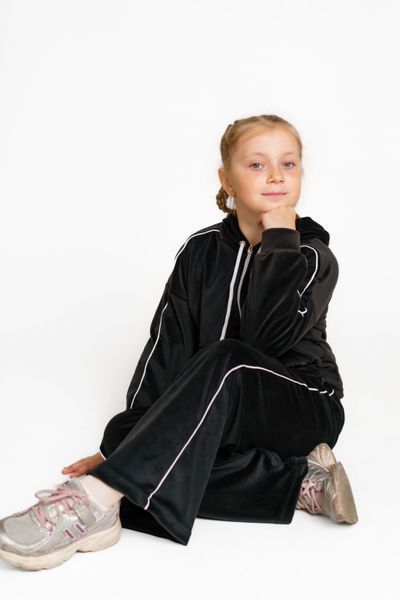 Подростковый костюм из велюра с кантом в черном цвете Belm 128 1867-BL 1867 фото